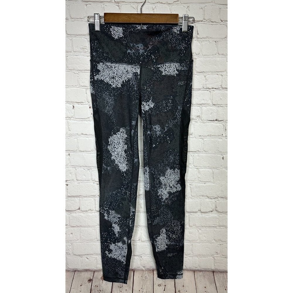 GAP FIT Women's black gray leggings with‎ sheer mesh panel, sz XS, EUC